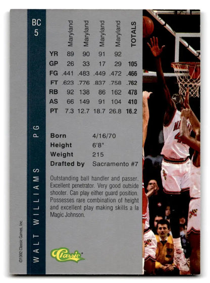 1992 Classic Four Sport #BC5 Walt Williams Bonus Cards - Trading Cards