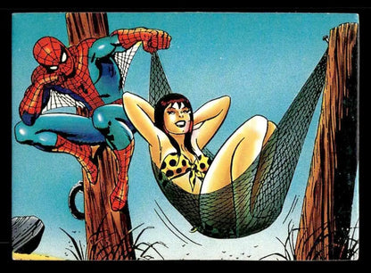 Spider-Man and woman in leopard print bikini relaxing in hammock for 30th anniversary comic images