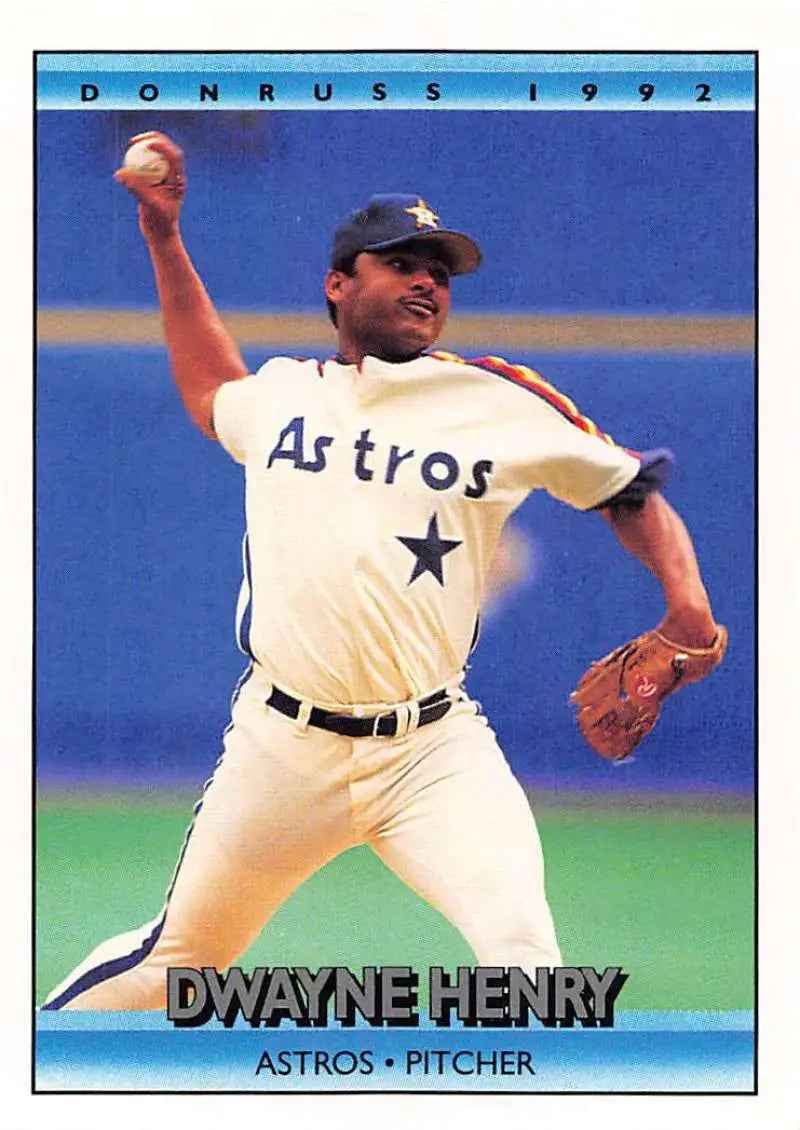 1992 Donruss Dwayne Henry Houston Astros Baseball Card showing pitcher in action