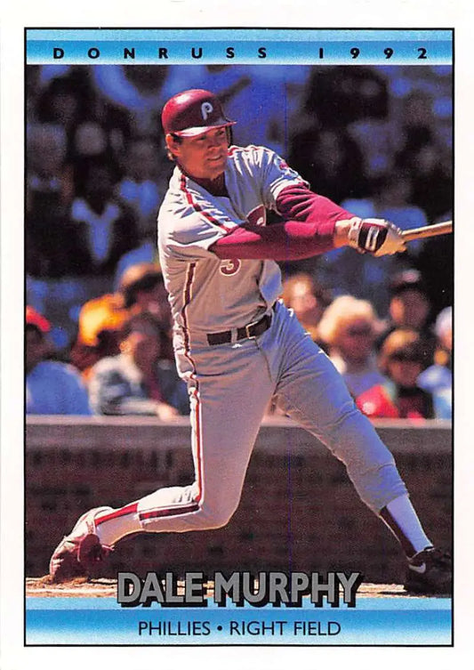 1992 Donruss Dale Murphy Baseball Card featuring Philadelphia Phillies player mid-swing