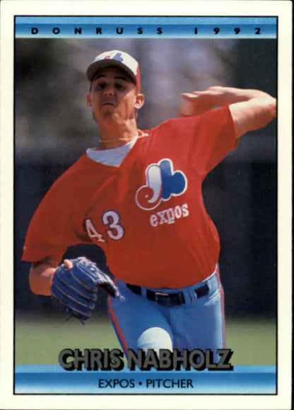 Baseball card of Chris Nabholz in red Montreal Expos jersey number 43