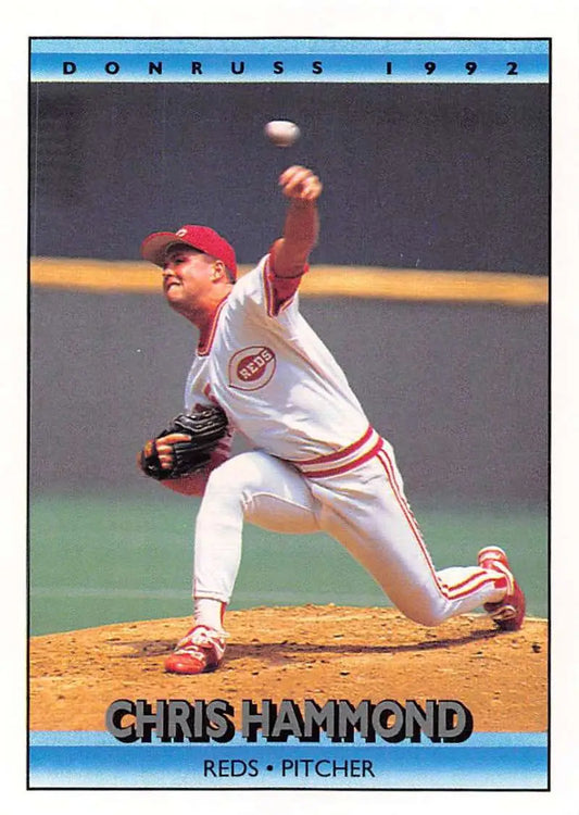 Baseball pitcher Chris Hammond delivering on the mound for the Cincinnati Reds Baseball Card