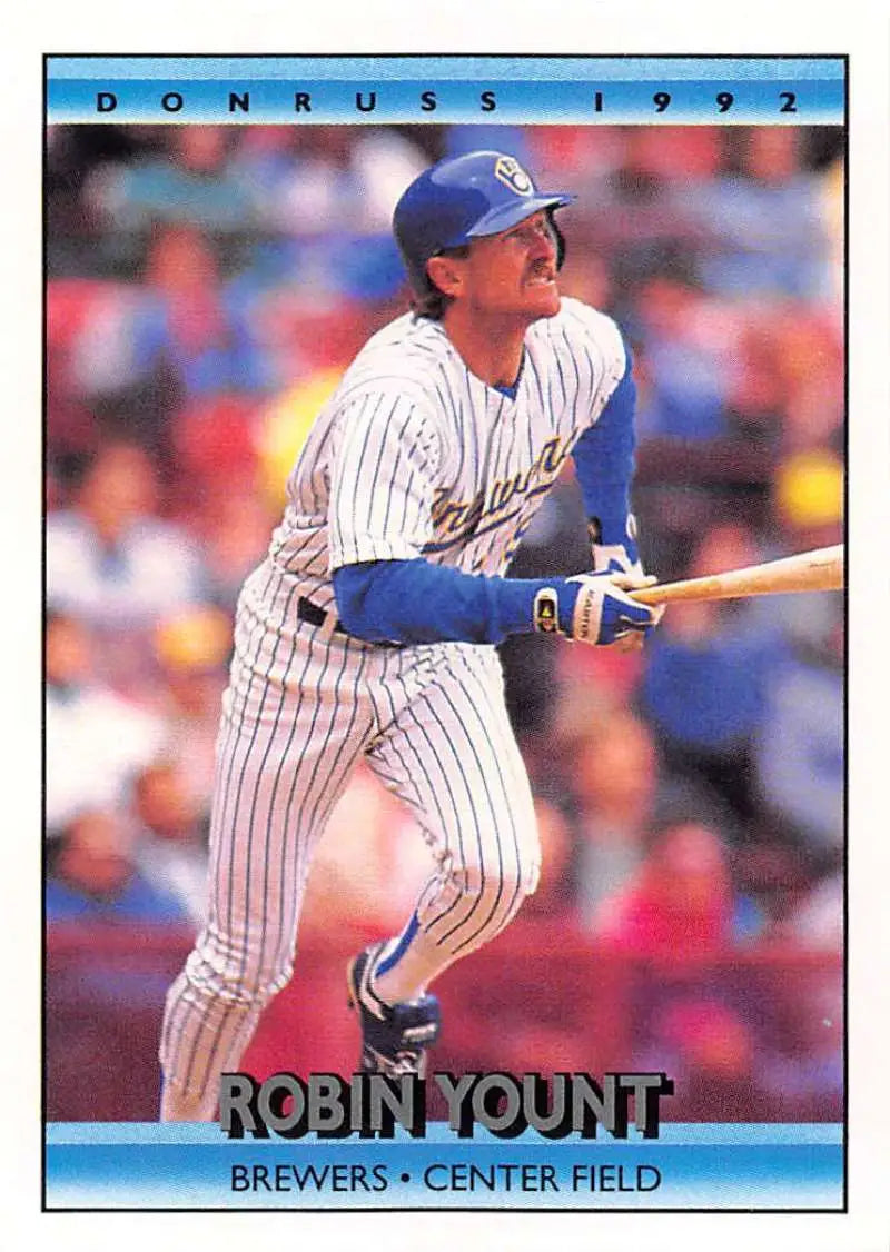 1992 Donruss Baseball Card of Robin Yount in Pinstriped Milwaukee Brewers Uniform