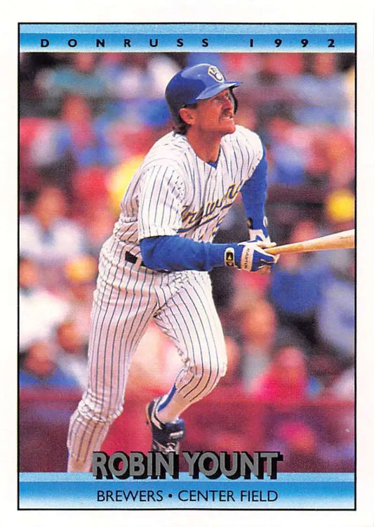 1992 Donruss Baseball Card of Robin Yount in Pinstriped Milwaukee Brewers Uniform