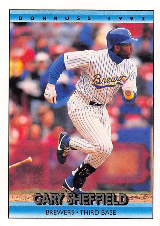 1992 Donruss Gary Sheffield Milwaukee Brewers Baseball Card in pinstriped uniform