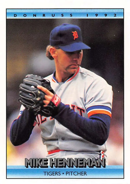 1992 Donruss #253 Mike Henneman NM-MT Detroit Tigers Baseball Card with pitcher in action
