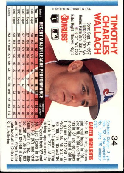 1992 Donruss #34 Tim Wallach baseball card featuring Montreal Expos player