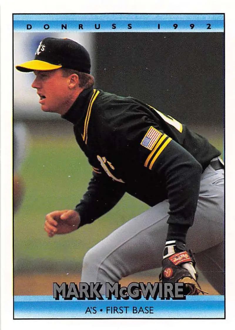 1992 Donruss #348 Mark McGwire Oakland Athletics Baseball Card in black and yellow uniform