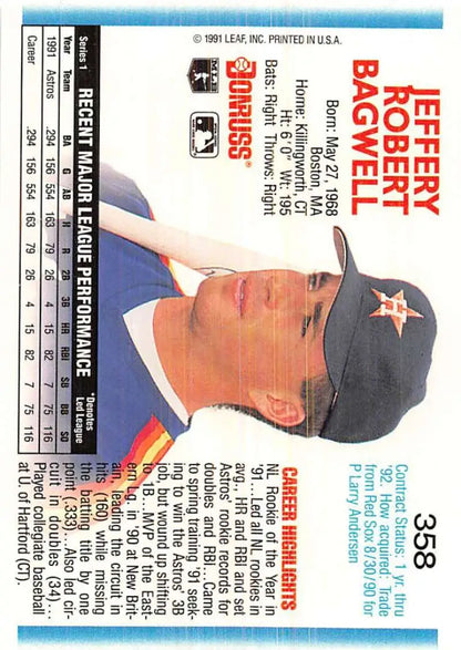 Baseball card of Jeff Bagwell from the 1991 Donruss Houston Astros set