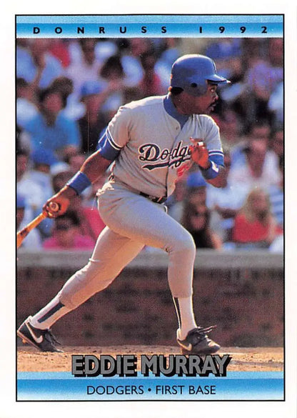 1992 Donruss Eddie Murray baseball card featuring Los Angeles Dodgers first baseman at bat