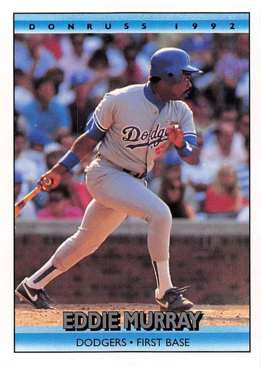 1992 Donruss Eddie Murray baseball card featuring Los Angeles Dodgers first baseman at bat