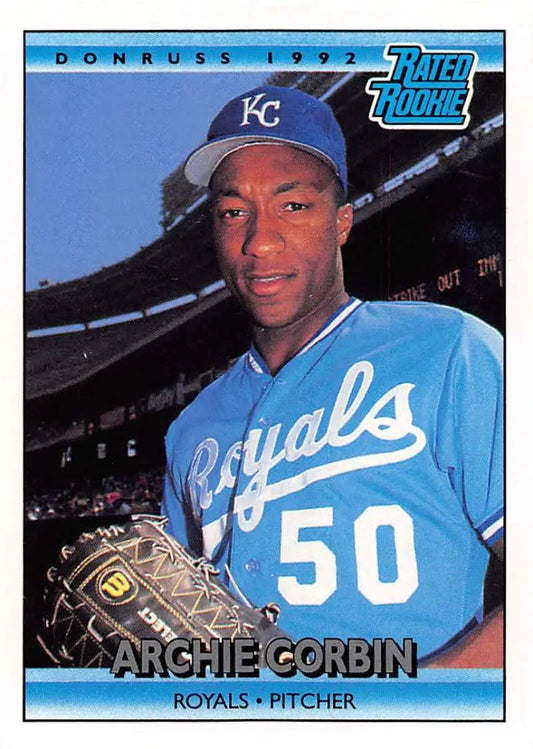 1992 Donruss Archie Corbin rookie card featuring Kansas City Royals pitcher number 50