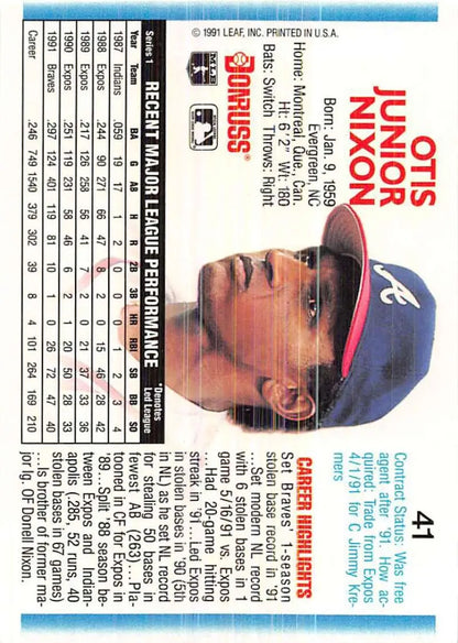 1992 Donruss #41 Otis Nixon baseball card featuring Atlanta Braves player