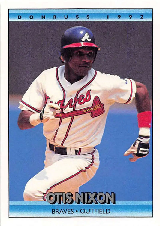 1992 Donruss baseball card of Otis Nixon, Atlanta Braves outfielder in home uniform