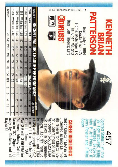 Baseball card of Ken Patterson from the Chicago White Sox in a black cap
