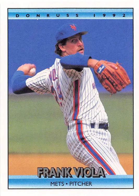 1992 Donruss #498 Frank Viola pitching for New York Mets in pinstriped uniform