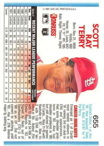 Scott Terry baseball card from 1992 Donruss #655 with original gloss and NM-MT quality