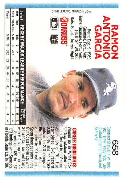 Baseball trading card of Ramon Garcia in a Chicago White Sox cap