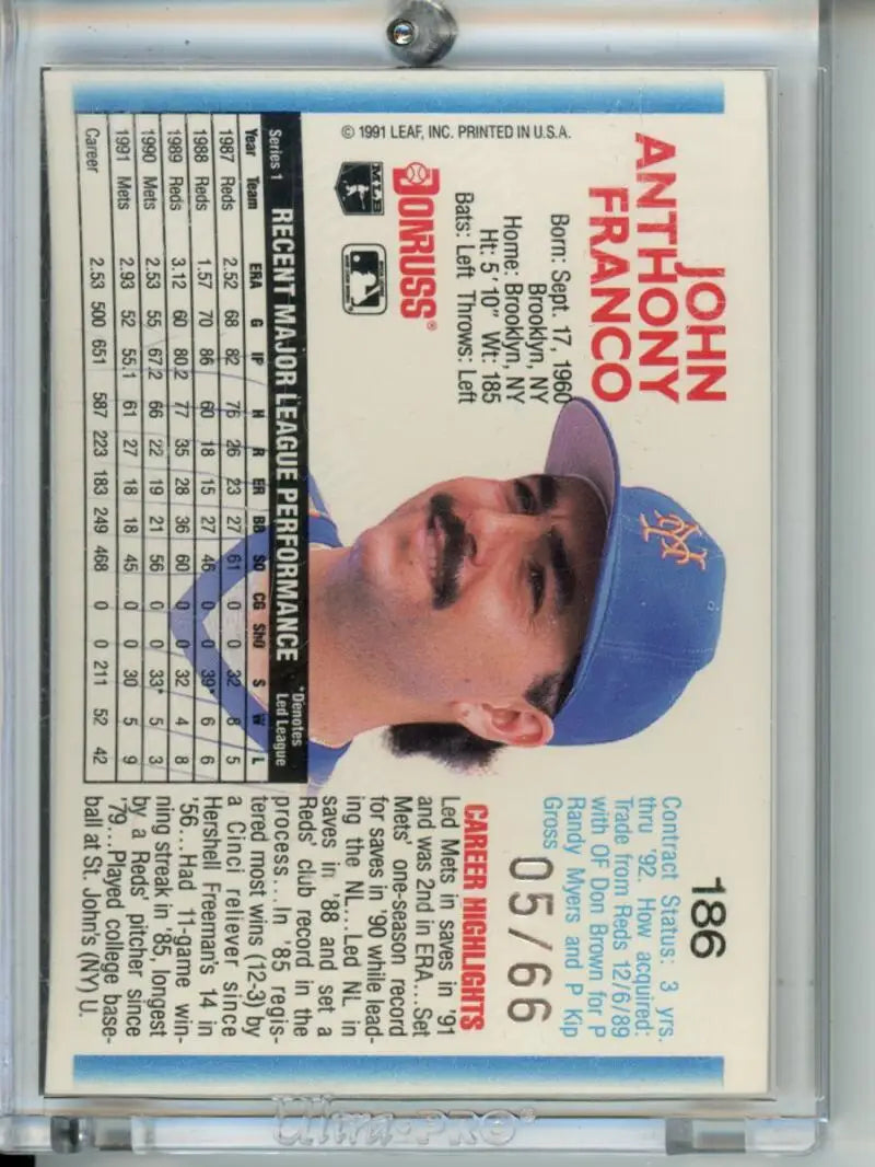 Baseball card of John Franco from Donruss Recollection Collection, New York Mets