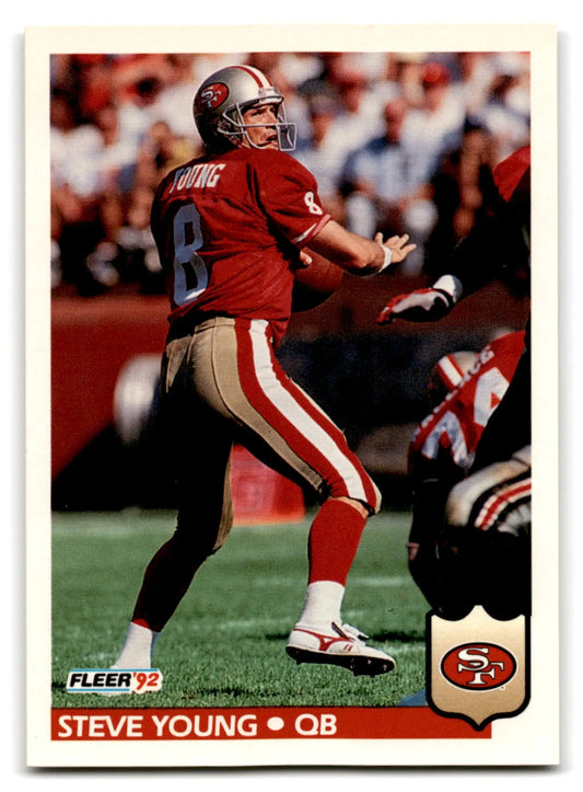 1992 Fleer Football Steve Young San Francisco 49ers trading card featuring Steve Young