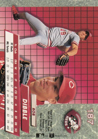 Rob Dibble Cincinnati Reds baseball card in action with a pink grid pattern design