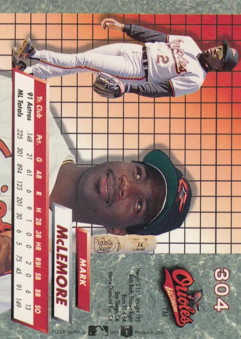 1992 Fleer Ultra Mark McLemore Baltimore Orioles Baseball Card with dual images