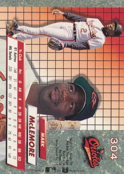 1992 Fleer Ultra Mark McLemore Baltimore Orioles Baseball Card with dual images