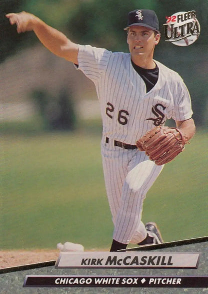 Kirk McCaskill pitching in a Chicago White Sox uniform on 1992 Fleer Ultra baseball card
