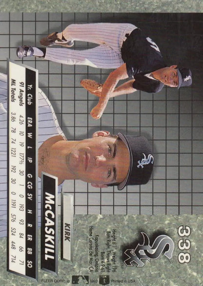 Baseball card of Kirk McCaskill in black cap for Chicago White Sox team collection