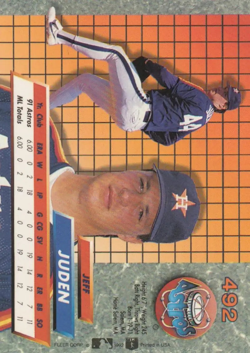 Jeff Juden Houston Astros baseball card from 1992 Fleer Ultra with navy blue cap