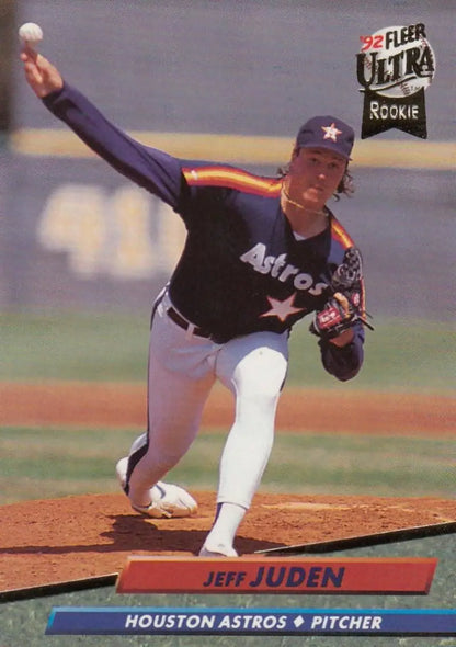 Jeff Juden in mid-delivery on 1992 Fleer Ultra Houston Astros baseball card