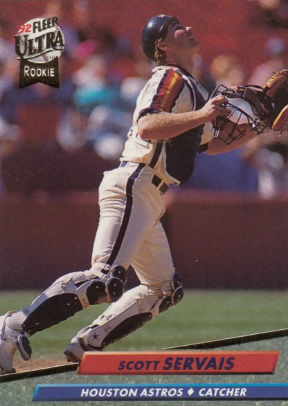 Scott Servais in catching gear on 1992 Fleer Ultra #496 Houston Astros Baseball Card