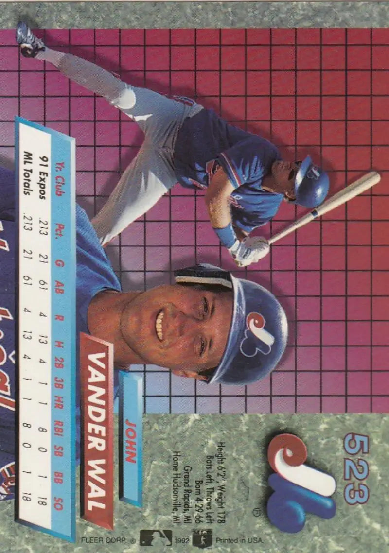 Montreal Expos Baseball Card of John Vander Wal at bat from 1992 Fleer Ultra