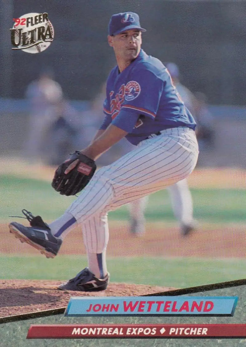 Baseball card of John Wetteland pitching for Montreal Expos in Fleer Ultra design