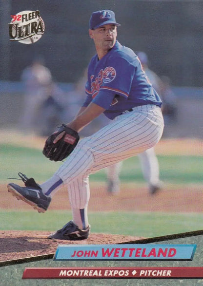 Baseball card of John Wetteland pitching for Montreal Expos in Fleer Ultra design