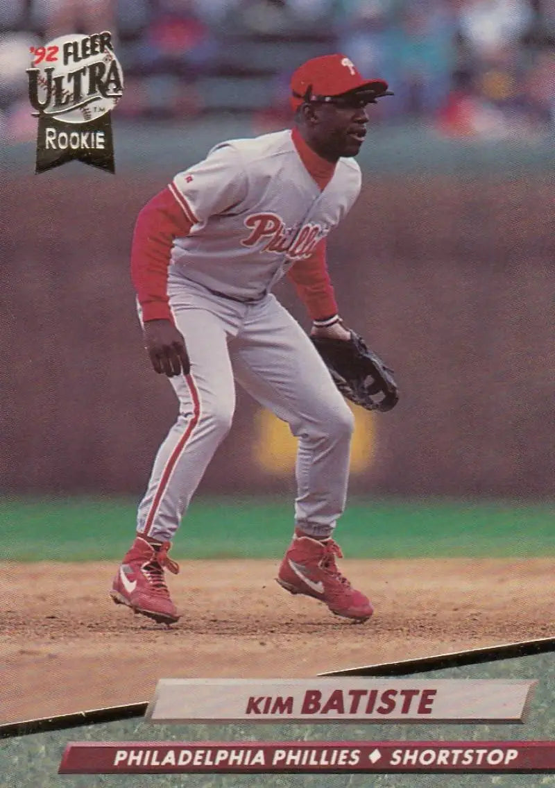 Baseball player in fielding stance on 1992 Fleer Ultra Kim Batiste Baseball Card
