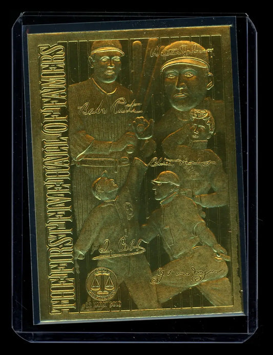 Gold card featuring five Hall of Fame players including Ruth and Mathewson