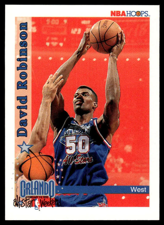 NBA Hoops trading card of David Robinson in Orlando Magic jersey 50 for San Antonio Spurs