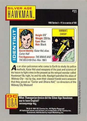 Vintage 1992 Impel DC Comics Cosmic Hawkman trading card with original gloss