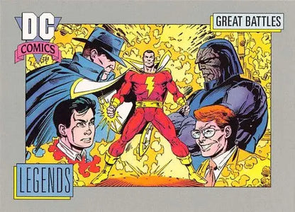 Original gloss Impel DC Comics Cosmic trading card featuring Shazam, The Question, Darkseid, and Lex Luthor