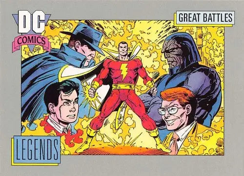 Original gloss Impel DC Comics Cosmic trading card featuring Shazam, The Question, Darkseid, and Lex Luthor