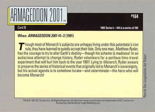 Collectible trading card featuring Armageddon 2001 comic storyline from Impel DC Comics Cosmic