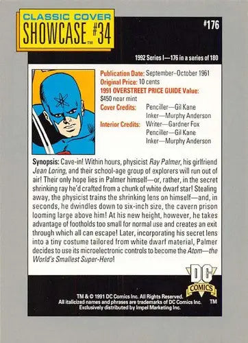 Original gloss collectible trading card featuring The Atom from Impel DC Comics Cosmic series