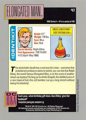 Collectible Impel DC Comics Cosmic Elongated Man trading card with character details