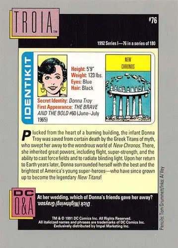 Original gloss trading card featuring Troia from Impel DC Comics Cosmic series