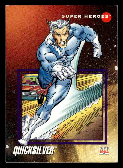 Quicksilver trading card from 1992 Impel Marvel Universe series featuring Marvel Universe characters