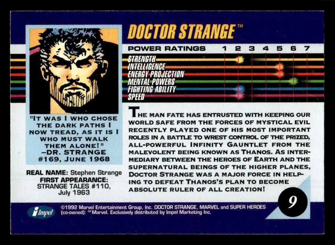 Trading card featuring Doctor Strange from 1992 Impel Marvel Universe series