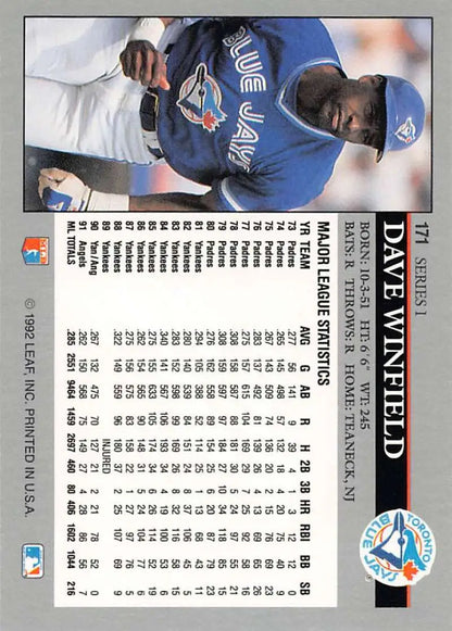Dave Winfield Toronto Blue Jays Baseball Card in blue jersey from 1992 Leaf #171
