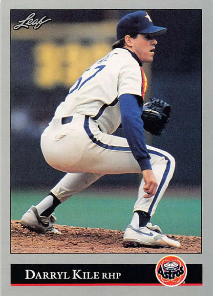 Darryl Kile in Houston Astros uniform on mound for 1992 Leaf baseball card