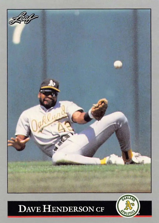 Baseball player Dave Henderson sliding in Oakland Athletics uniform on baseball card